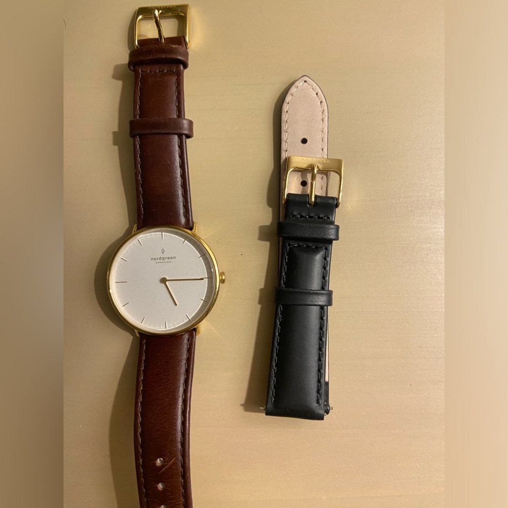 Nordgreen Native Gold 36mm Watch with Leather Strap